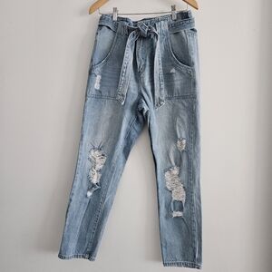 Women’s Vervet Light Blue Distressed Tie-Waist Boyfriend Jeans Size 29